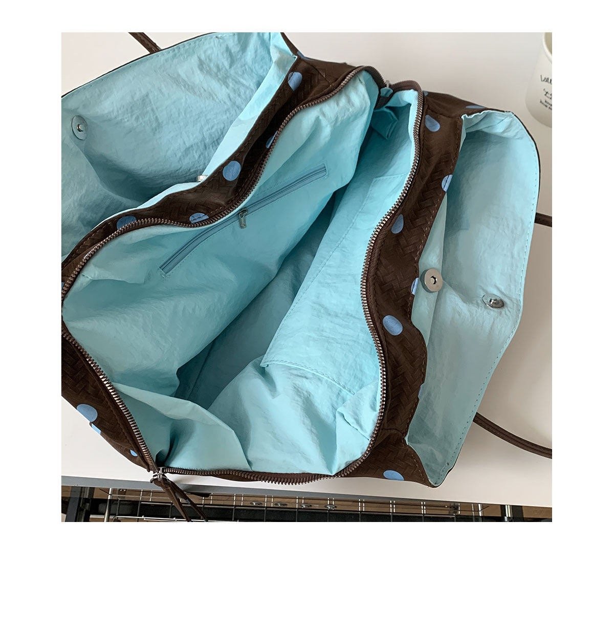 Choco Polka inner Blue - Large (39 x 20 x 25) - Premium Outside Canvas x Inside Polyester - Foto 1