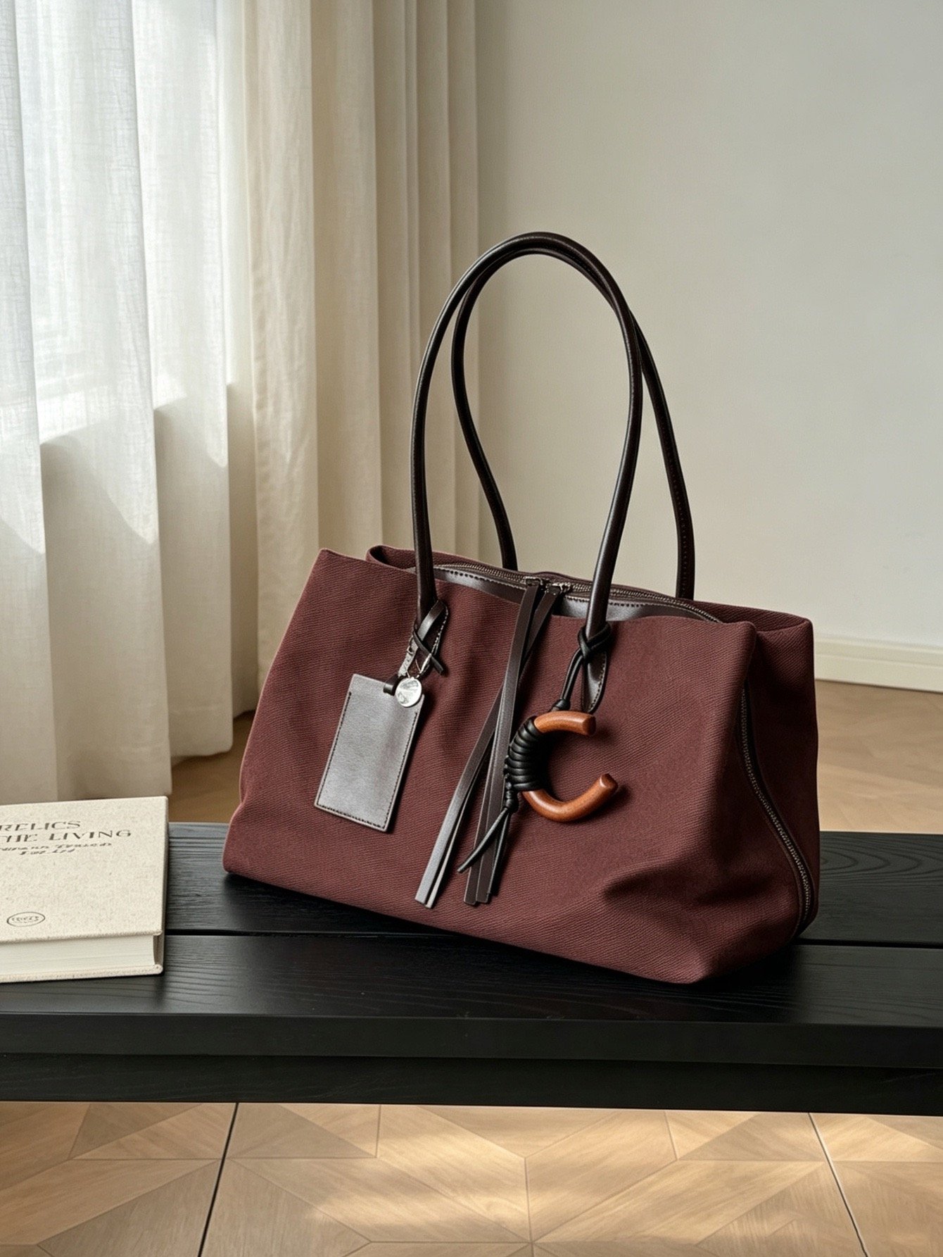 Tote Maroon - Large (39 x 20 x 25) - Premium Canvas Synthetic Leather - Foto 1