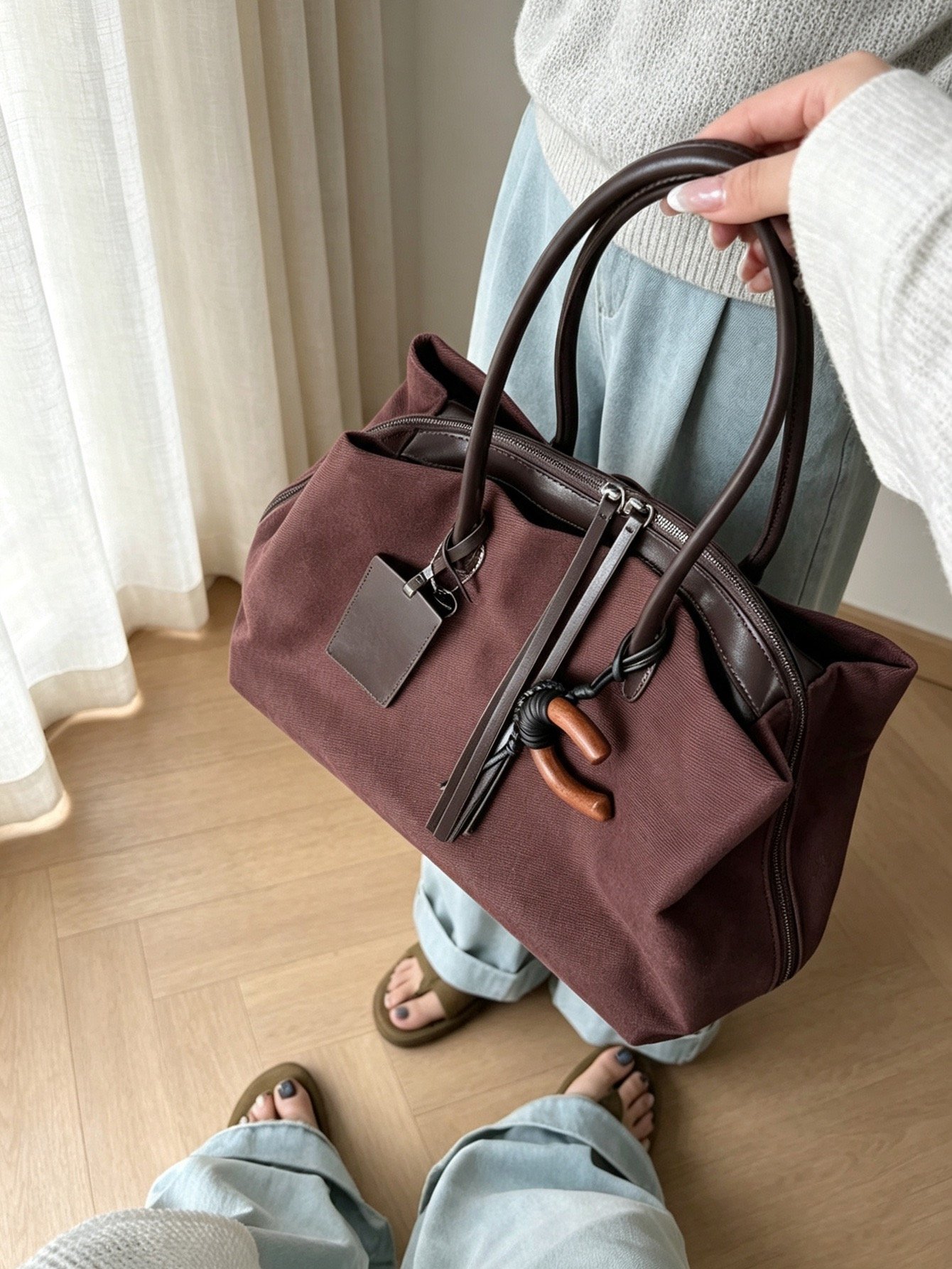 Tote Maroon - Large (39 x 20 x 25) - Premium Canvas Synthetic Leather - Foto 3